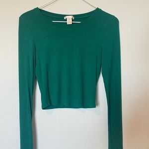 Bozzolo Teal Long Sleeve Ribbed Top